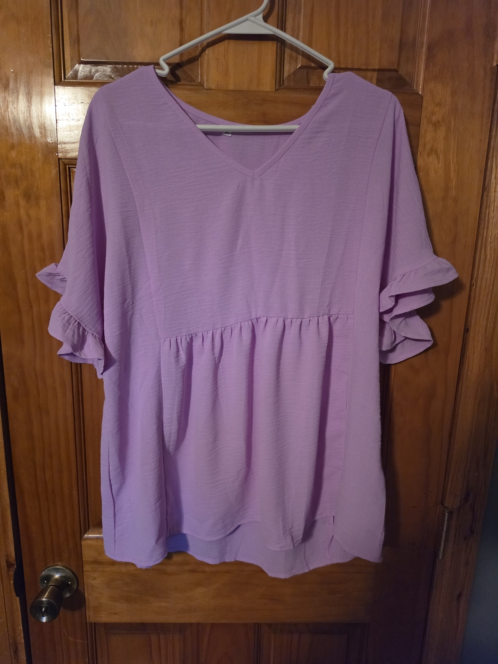Women's Lavender Ruffle Sleeve V-Neck Top